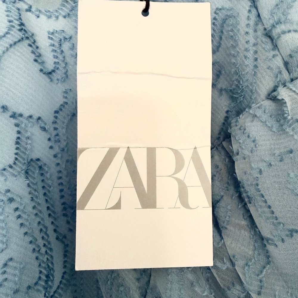 Zara Women's Light Blue Sheer Lace Blouse - Picture 8 of 9